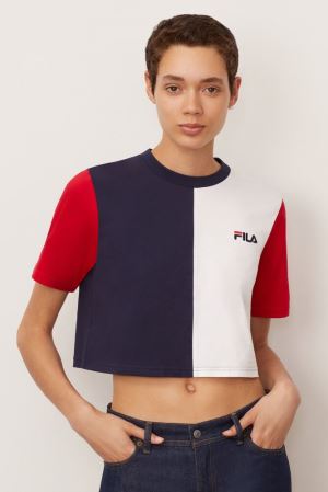 FILA Prudence Crop Tee Shirts White / Red,Womens Clothing | CA.GIAXVJ960